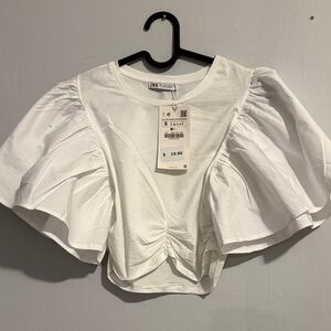 Zara Elegant White Puff Sleeve Blouse